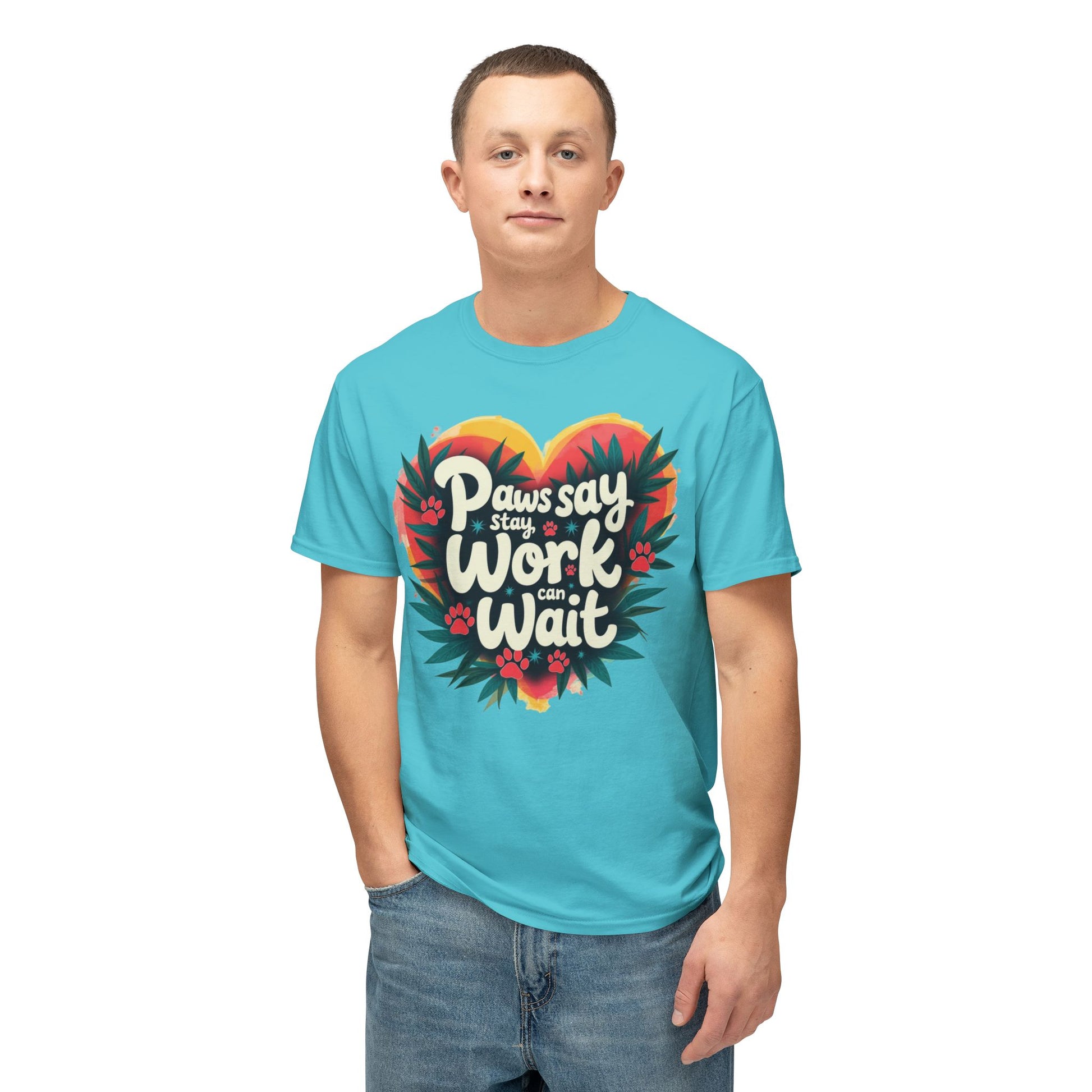 T-Shirt Paws Say Work Can Wait, Paw Color Quote for Pet Lovers
