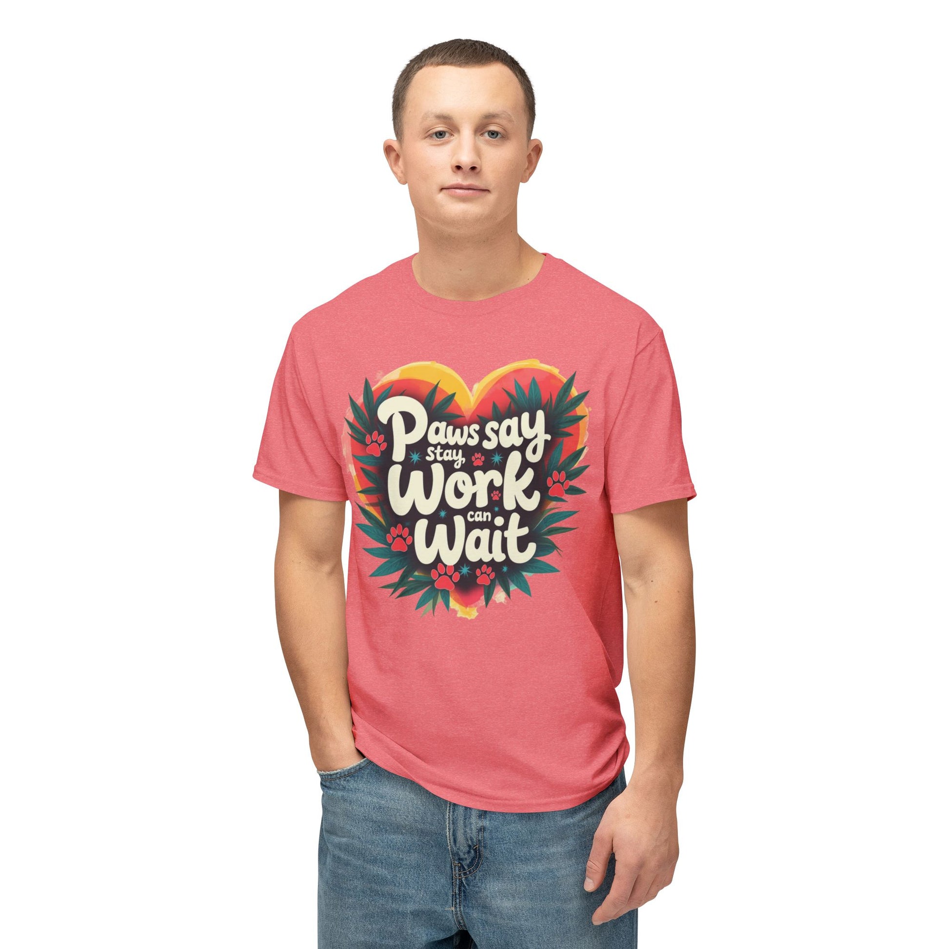 T-Shirt Paws Say Work Can Wait, Paw Color Quote for Pet Lovers