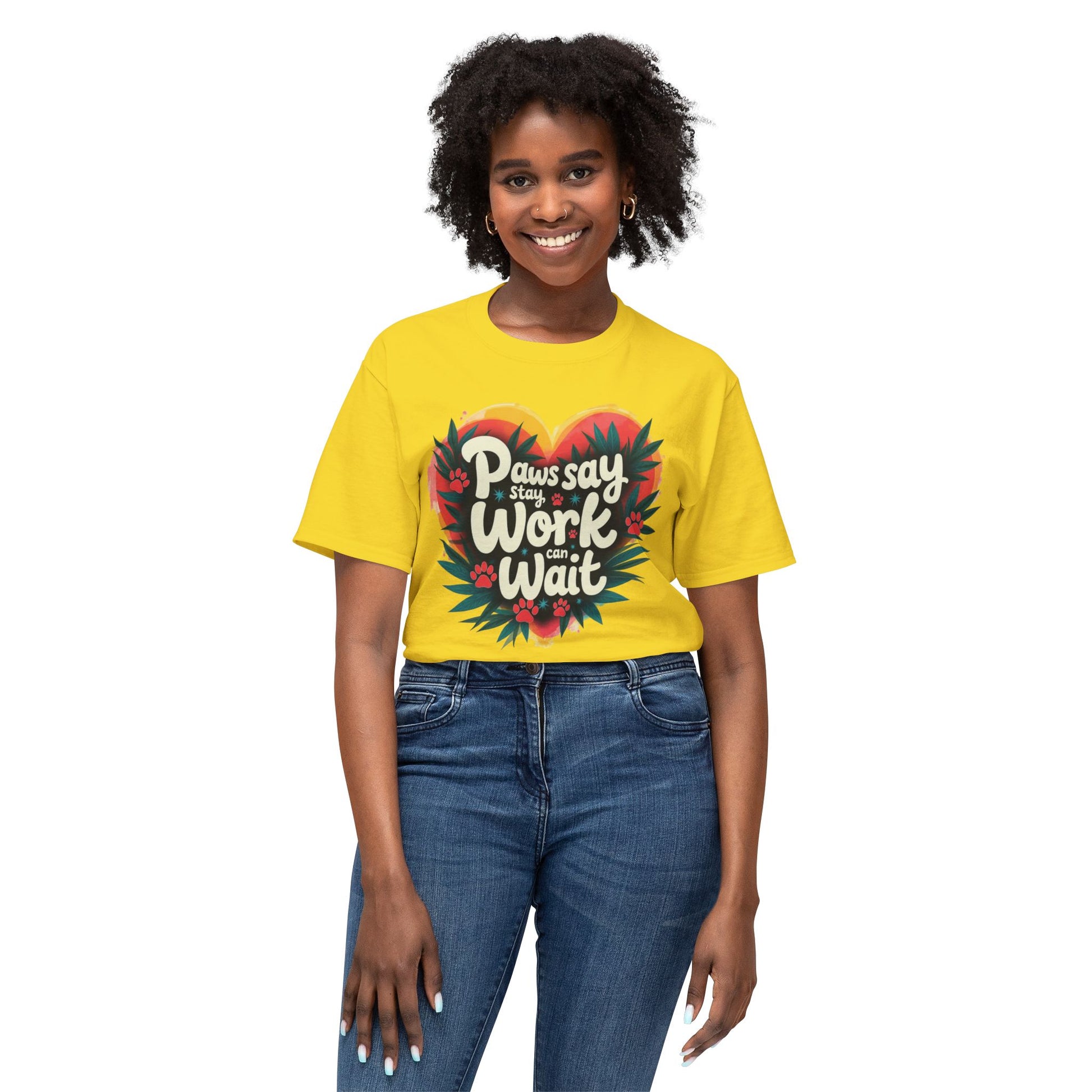 T-Shirt Paws Say Work Can Wait, Paw Color Quote for Pet Lovers