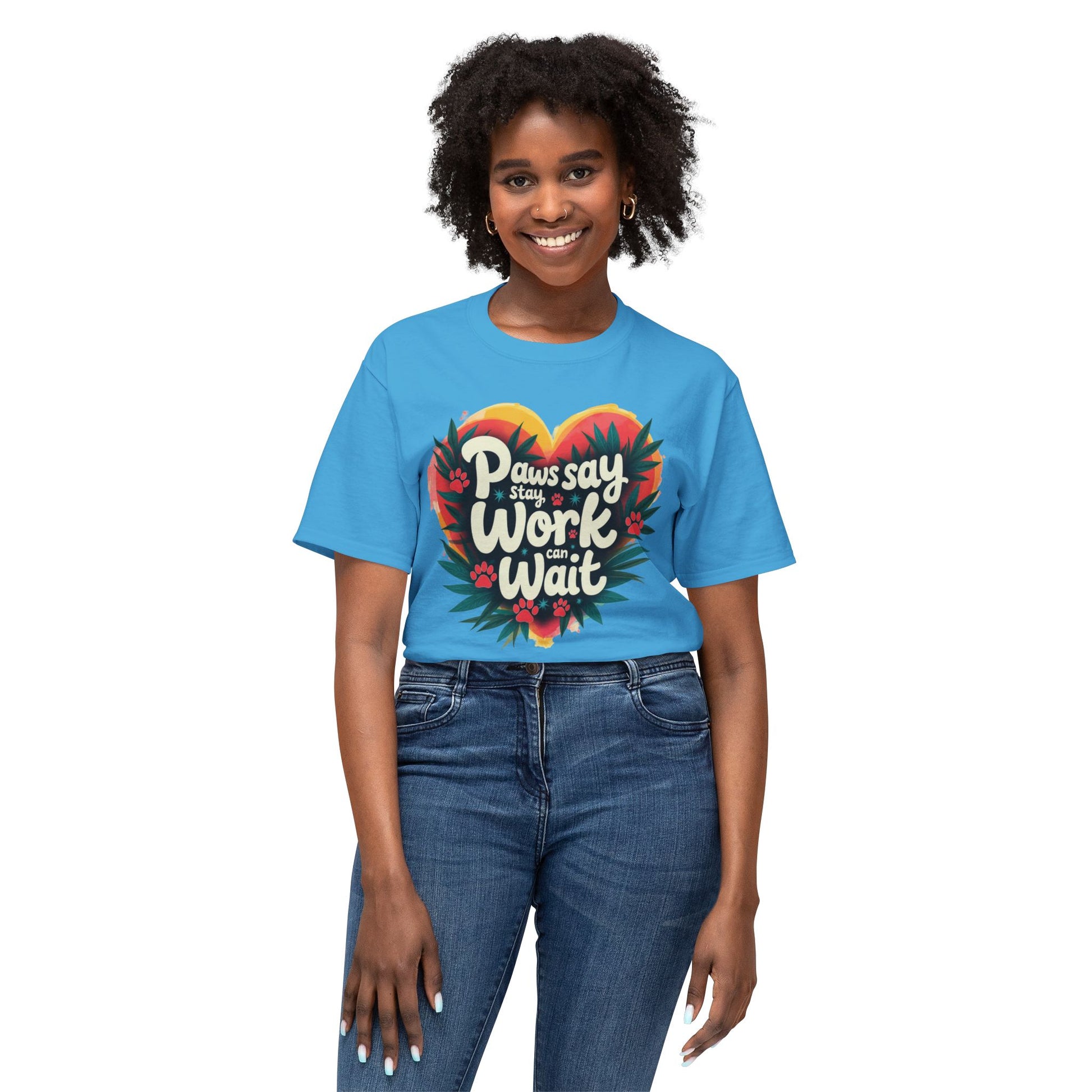 T-Shirt Paws Say Work Can Wait, Paw Color Quote for Pet Lovers