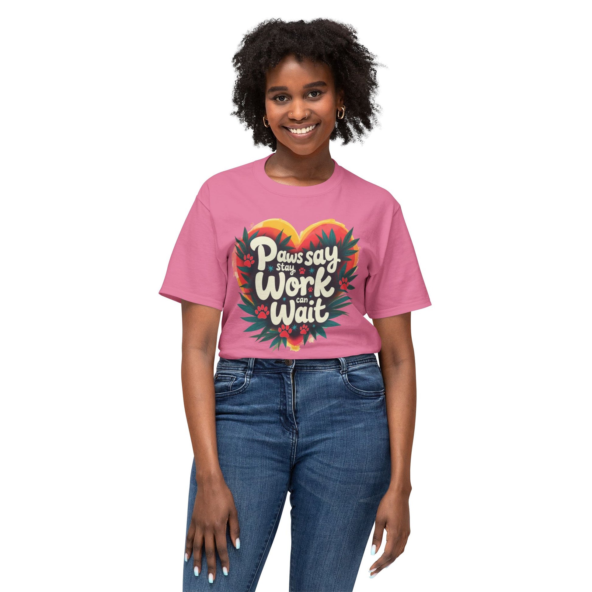 T-Shirt Paws Say Work Can Wait, Paw Color Quote for Pet Lovers