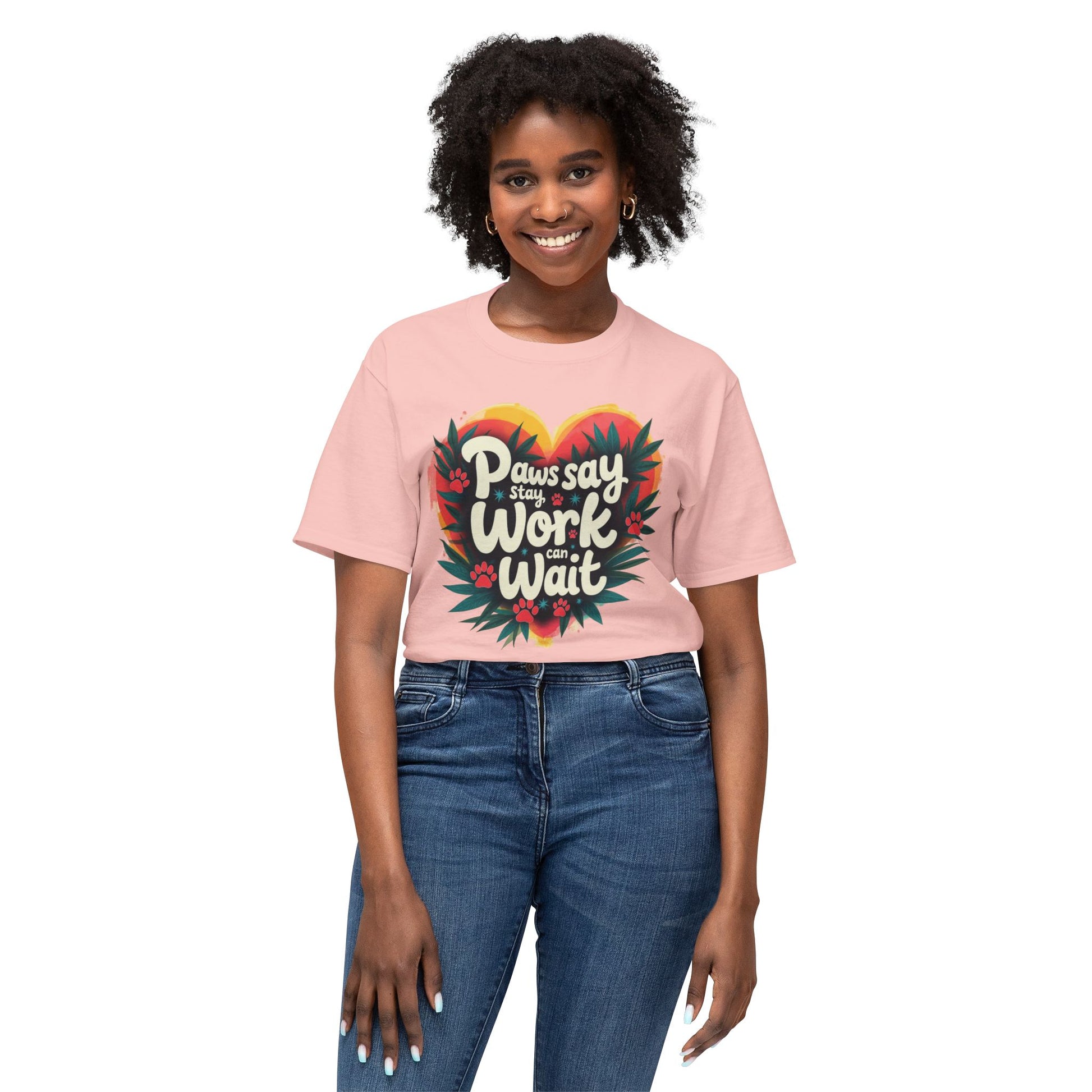 T-Shirt Paws Say Work Can Wait, Paw Color Quote for Pet Lovers