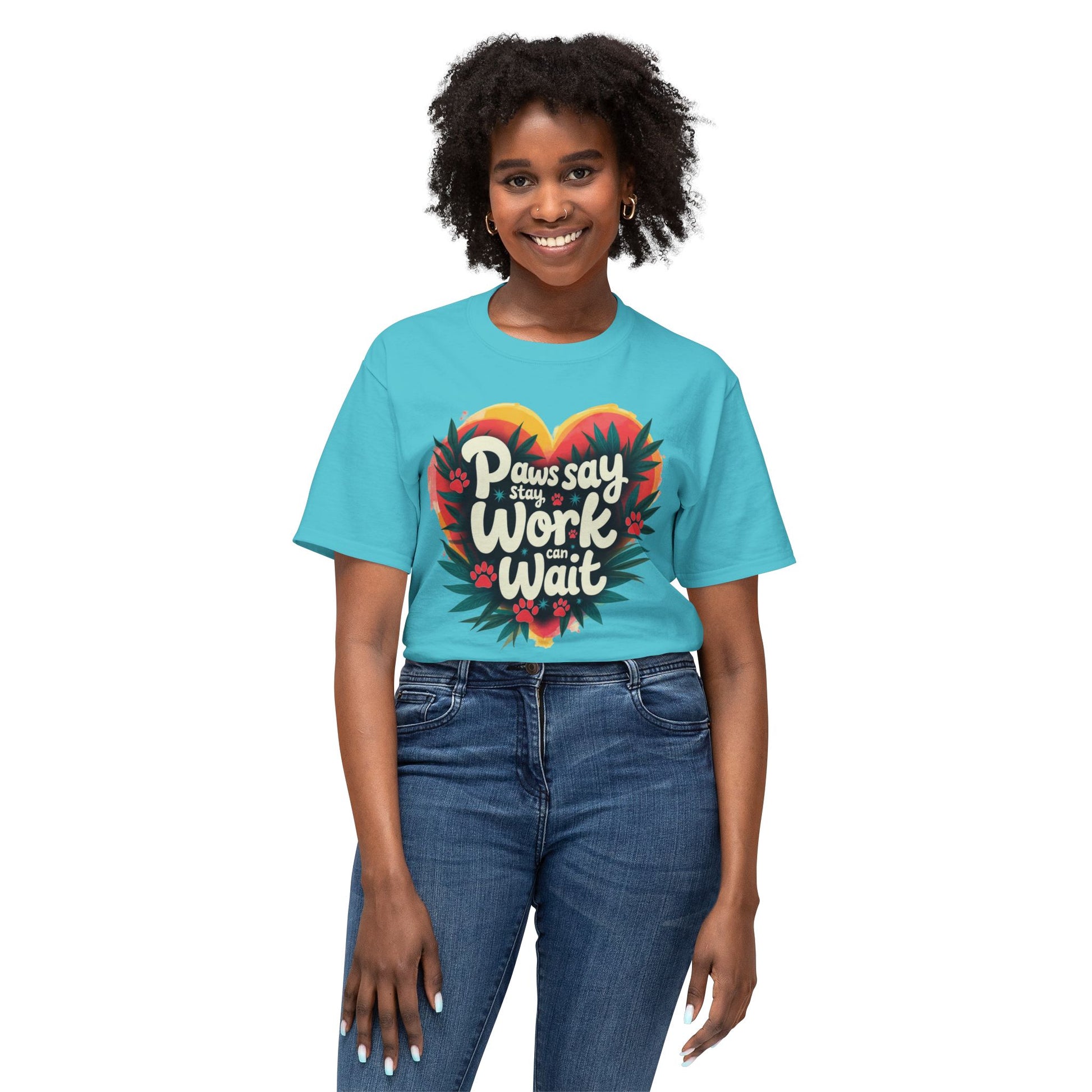 T-Shirt Paws Say Work Can Wait, Paw Color Quote for Pet Lovers