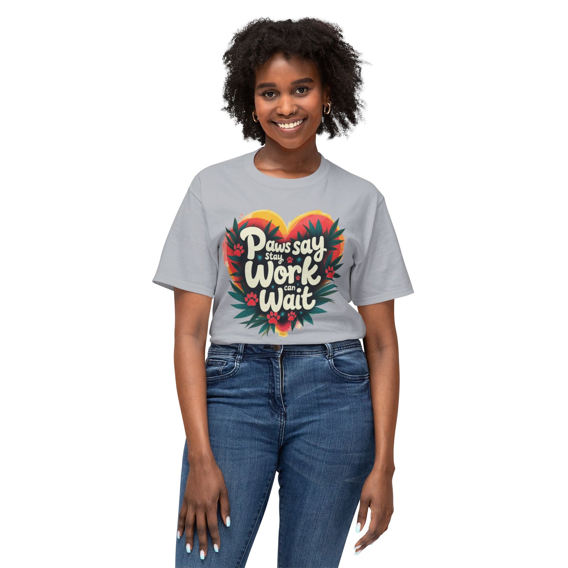 T-Shirt Paws Say Work Can Wait, Paw Color Quote for Pet Lovers