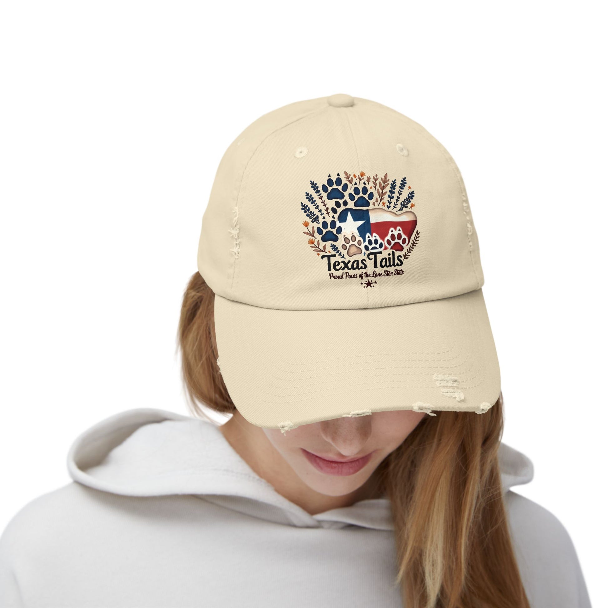 Distressed Cap - Texas Tails Proud Paws Hat for Texan Pet Lovers