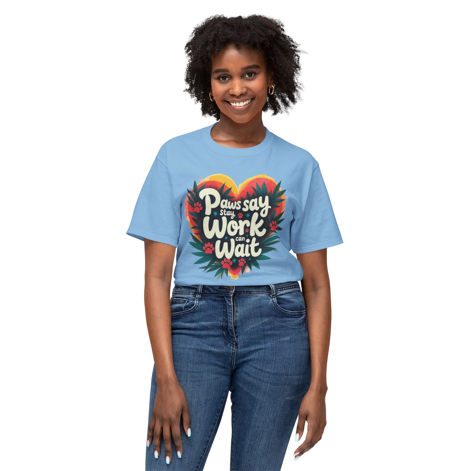 T-Shirt Paws Say Work Can Wait, Paw Color Quote for Pet Lovers