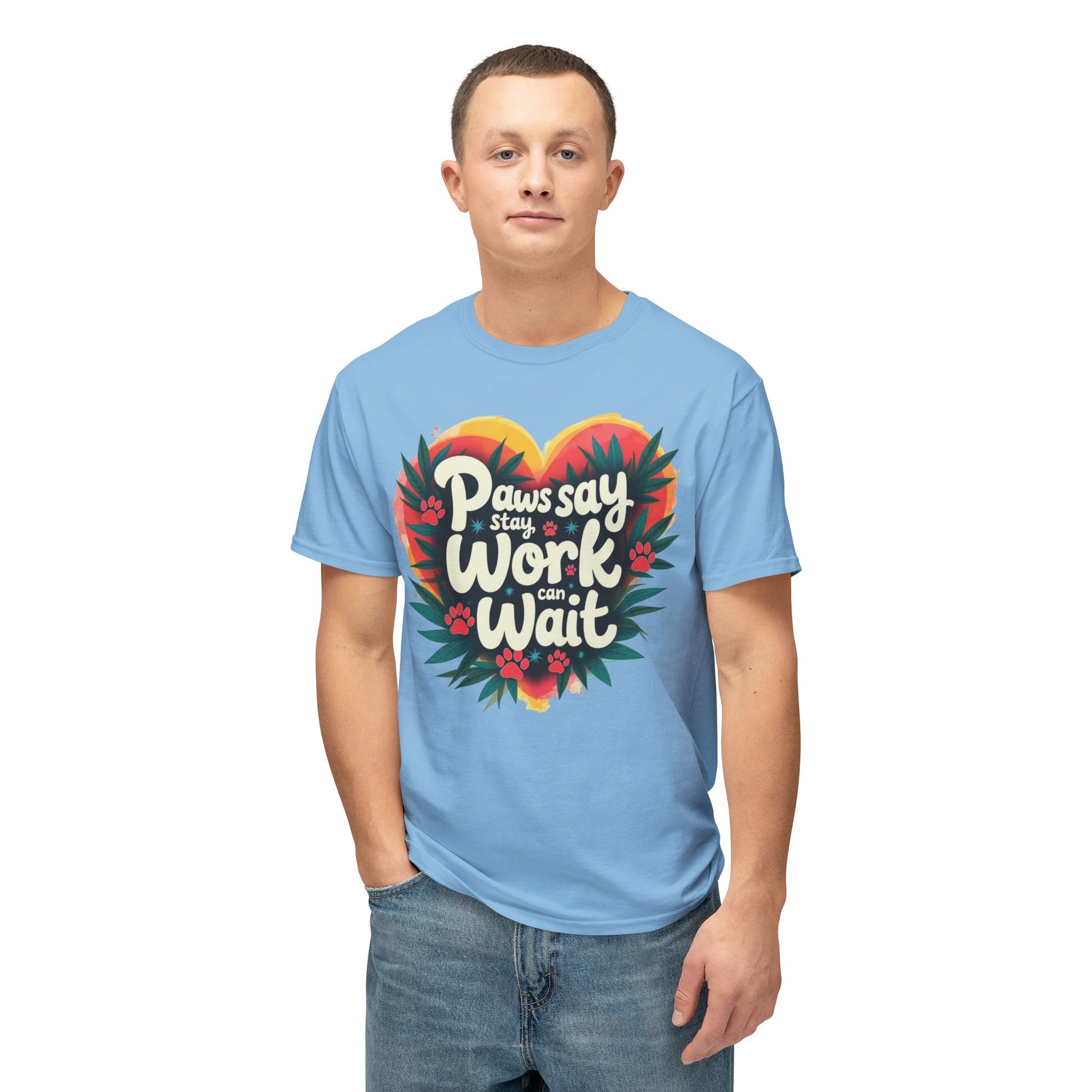 T-Shirt Paws Say Work Can Wait, Paw Color Quote for Pet Lovers